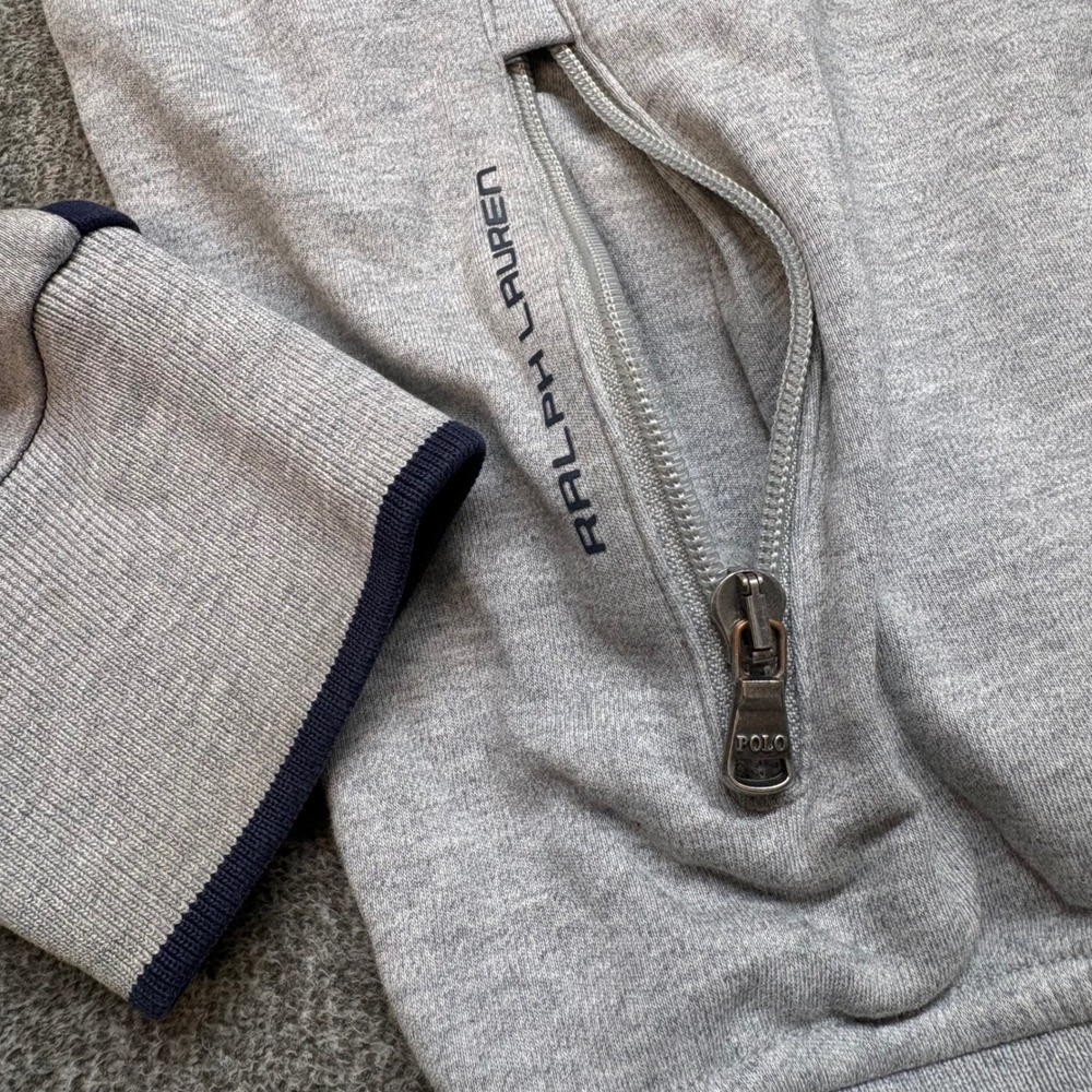 Polo Ralph Lauren Mens Grey Full Zip Track Jacket Navy Stripe Pony Logo Medium - Picture 7 of 12